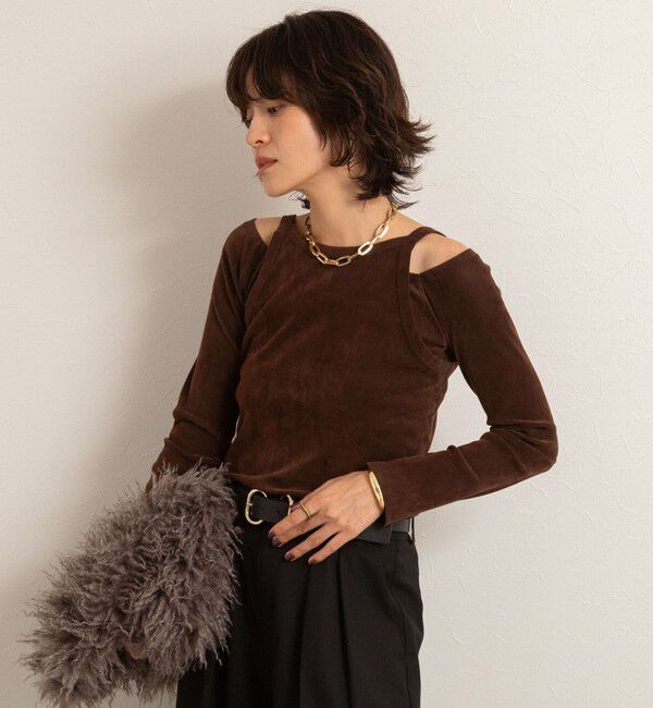 MAQWEL「【MAQWEL/マクウェル】ウォッシャブルベロアレイヤードトップス」|Tシャツ・カットソー|