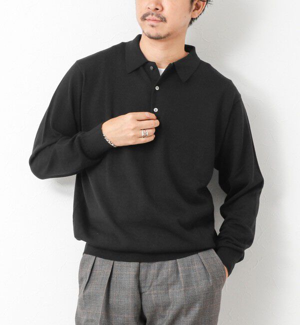 NOLLEY'S goodman「14G成型 ウォッシャブル NSN長袖ポロニット 25AW」|ニット・セーター|ブラック