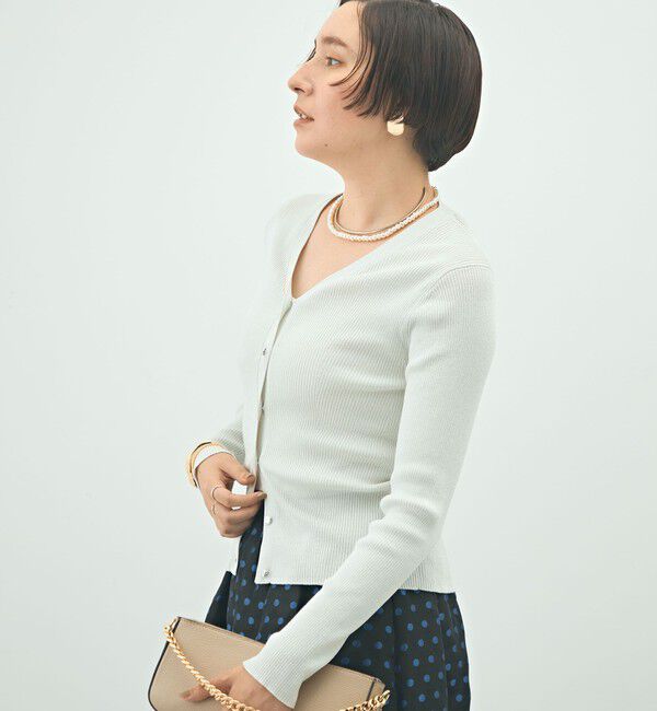 NOLLEY'S「《手洗い可能》リブ斜め柄Vネックカーディガン」|カーディガン|シルバー