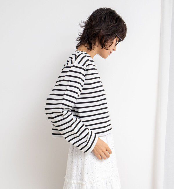 NOLLEY'S「nolnol ウォッシャブルMVSシルケットボーダーショートT」|Tシャツ・カットソー|