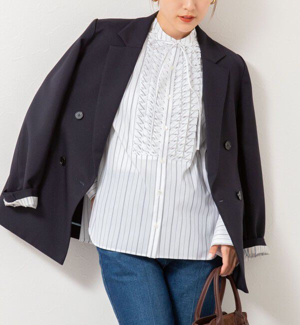 NOLLEY'S「【MARILYN MOON/マリリーンムーン】タックフリルストライプブラウス」|シャツ・ブラウス|ホワイト系4