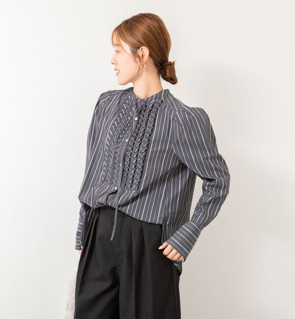NOLLEY'S「【MARILYN MOON/マリリーンムーン】タックフリルストライプブラウス」|シャツ・ブラウス|