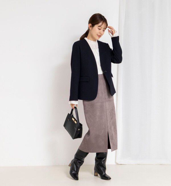 NOLLEY'S「《セットアップ対応》ウォッシャブルサージストレッチVネックジャケット」|ノーカラージャケット|