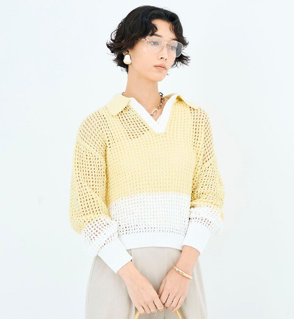 NOLLEY'S「《手洗い可能》テープメッシュ編ポロプルオーバー」|ニット・セーター|