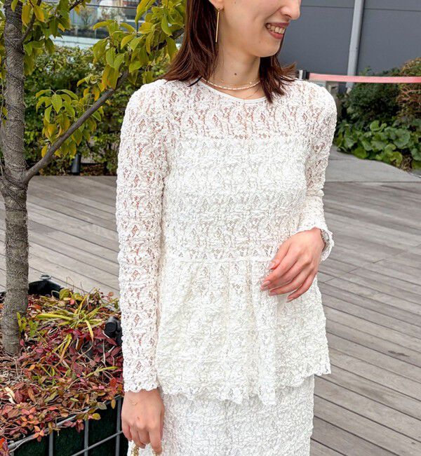 NOLLEY'S sophi「《セットアップ対応》ウォッシャブルストレッチレースペプラムプルオーバー」|シャツ・ブラウス|