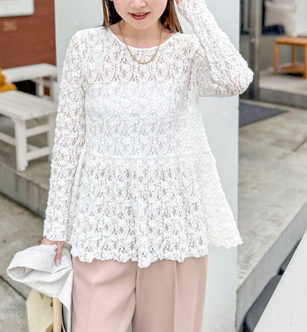 NOLLEY'S sophi「《セットアップ対応》ウォッシャブルストレッチレースペプラムプルオーバー」|シャツ・ブラウス|