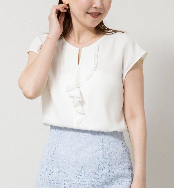 NOLLEY'S sophi「ウォッシャブルストレッチジョーゼットフロントラッフルブラウス」|シャツ・ブラウス|オフホワイト