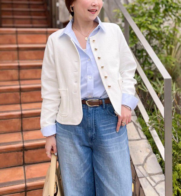 NOLLEY'S sophi「ウォッシャブルラッセルリングカーデジャケット」|ノーカラージャケット|オフホワイト