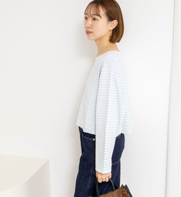 NOLLEY'S「【nolnol/ノルノル】ウォッシャブルシルケットボーダーショートT」|Tシャツ・カットソー|