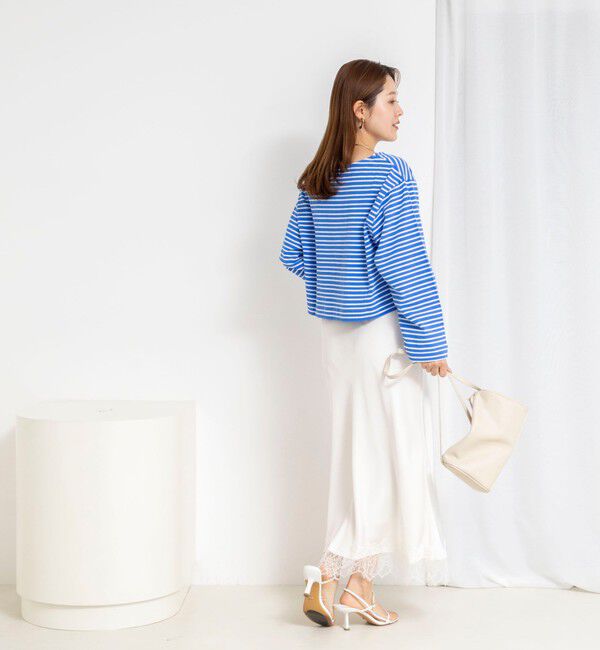 NOLLEY'S「【nolnol/ノルノル】ウォッシャブルシルケットボーダーショートT」|Tシャツ・カットソー|