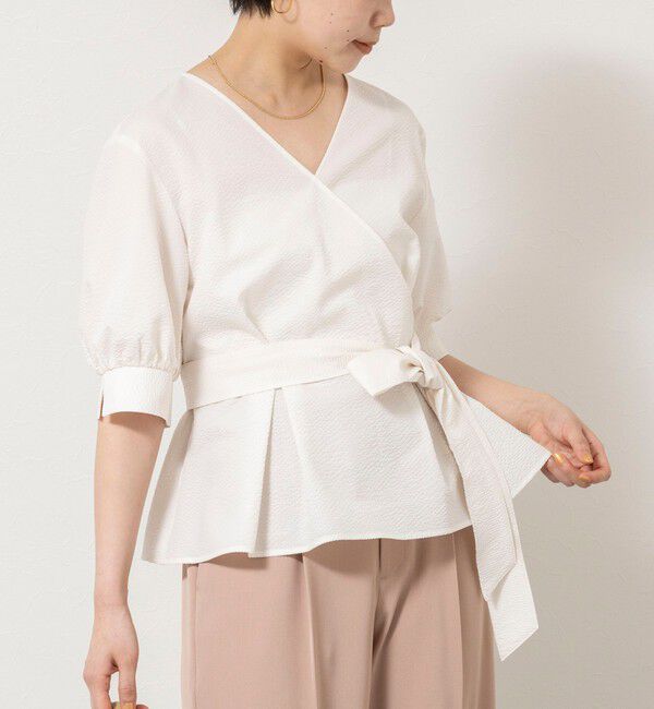 NOLLEY'S sophi「ウォッシャブルサッカーベルト付ペプラムブラウス」|シャツ・ブラウス|エクリュ