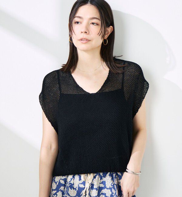 NOLLEY'S「《手洗い可能》ストローヤーンホールガーメントベスト」|ニット・セーター|ブラック