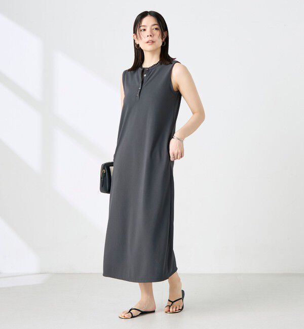NOLLEY'S「《アンサンブル対応》ウォッシャブルイージーケアカノコノースリーブヘンリーネックワンピース」|ワンピース|