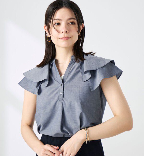 NOLLEY'S「ウォッシャブルダブルフリルキーネックブラウス」|シャツ・ブラウス|