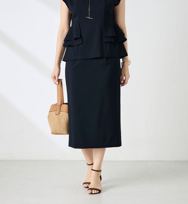 NOLLEY'S「《セットアップ対応》ウォッシャブル麻調タイトスカート」|タイト|ネイビー