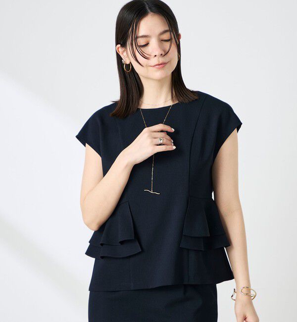 NOLLEY'S「ウォッシャブル麻調ペプラムブラウス」|シャツ・ブラウス|ネイビー