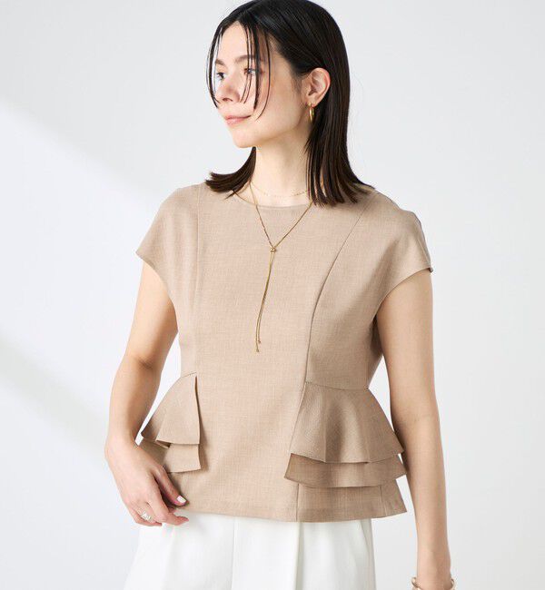 NOLLEY'S「ウォッシャブル麻調ペプラムブラウス」|シャツ・ブラウス|ベージュ