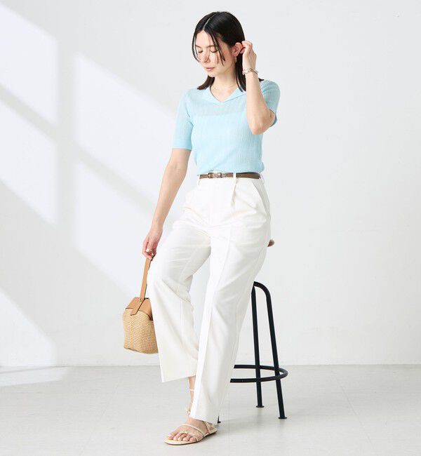 NOLLEY'S sophi「《手洗い可能》リブシアーオープンカラープルオーバー」|ニット・セーター|