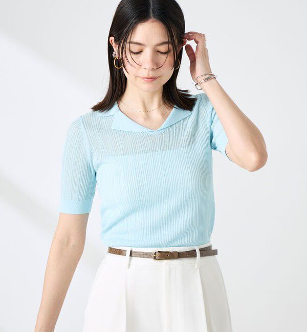 NOLLEY'S sophi「《手洗い可能》リブシアーオープンカラープルオーバー」|ニット・セーター|