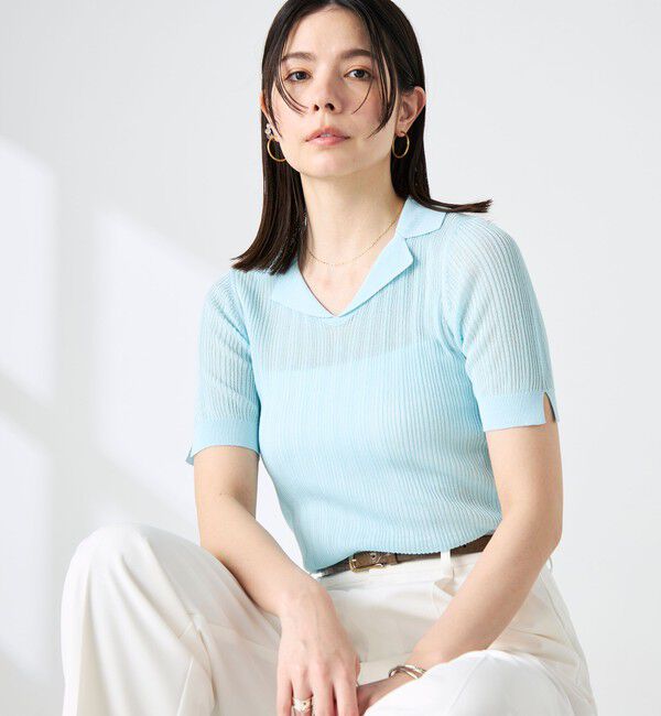 NOLLEY'S sophi「《手洗い可能》リブシアーオープンカラープルオーバー」|ニット・セーター|