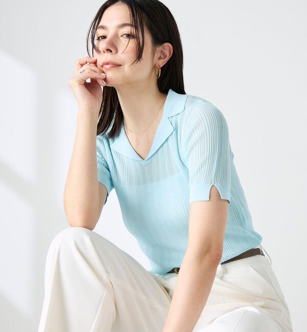 NOLLEY'S sophi「《手洗い可能》リブシアーオープンカラープルオーバー」|ニット・セーター|