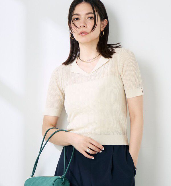 NOLLEY'S sophi「《手洗い可能》リブシアーオープンカラープルオーバー」|ニット・セーター|