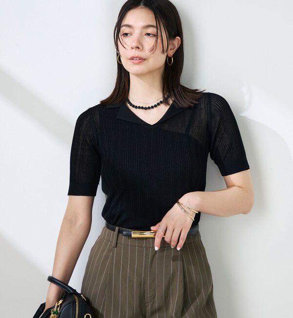 NOLLEY'S sophi「《手洗い可能》リブシアーオープンカラープルオーバー」|ニット・セーター|