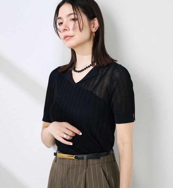 NOLLEY'S sophi「《手洗い可能》リブシアーオープンカラープルオーバー」|ニット・セーター|