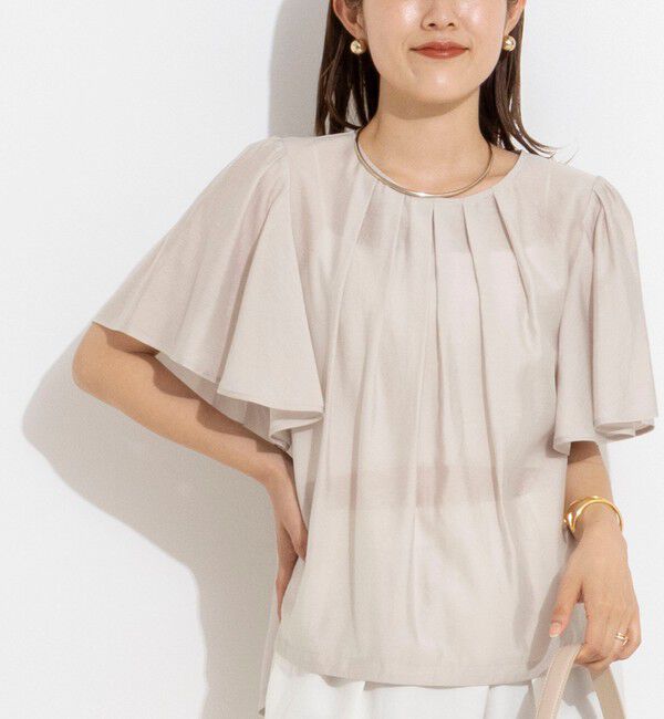 NOLLEY'S「ウォッシャブルリネン混袖フリルブラウス」|シャツ・ブラウス|グレーベージュ