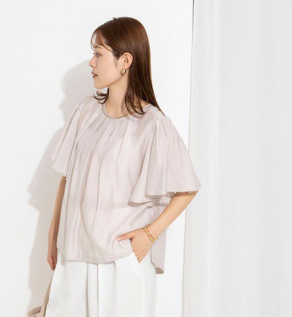 NOLLEY'S「ウォッシャブルリネン混袖フリルブラウス」|シャツ・ブラウス|
