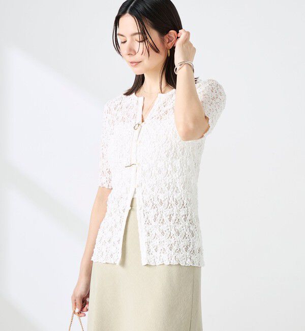 NOLLEY'S sophi「ウォッシャブルストレッチレース両前半袖カーデ」|カーディガン|