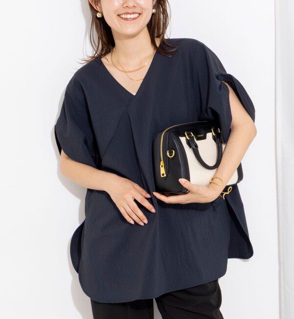 Rie Miller「ウォッシャブル２WAYブラウスシアーサッカー」|シャツ・ブラウス|ネイビー