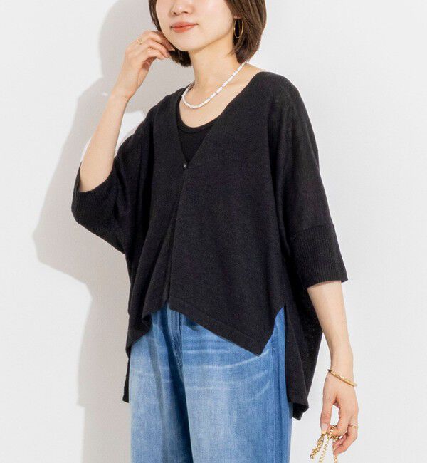 NOLLEY'S「《手洗い可能》フレンチリネンボレロカーデ」|カーディガン|ブラック