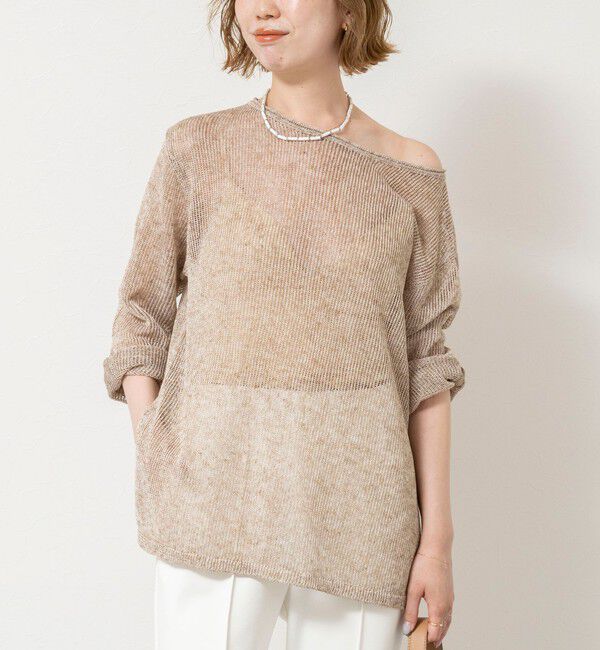 NOLLEY'S sophi「《手洗い可能》麻混針抜き天竺プルオーバー」|ニット・セーター|キャメル