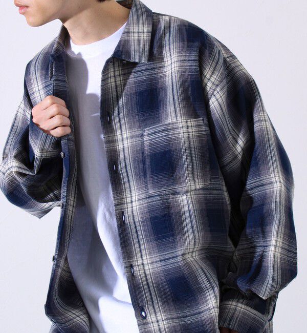 GLOSTER「【残暑にも快適なさらっとシャツ】ワッフルチェック ロングスリーブシャツ オンブレチェック」|シャツ・ブラウス|