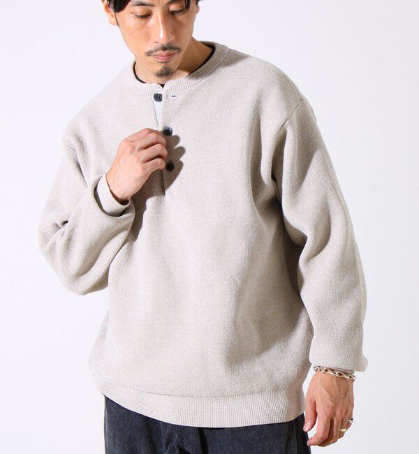 GLOSTER「【昨年人気アイテム再登場！チクチクしないニット】モールバックボーダー ヘンリーネックニット」|ニット・セーター|