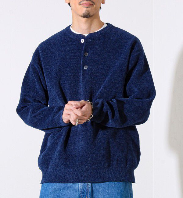 GLOSTER「【昨年人気アイテム再登場！チクチクしないニット】モールバックボーダー ヘンリーネックニット」|ニット・セーター|