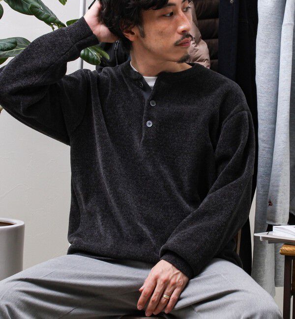 GLOSTER「【昨年人気アイテム再登場！チクチクしないニット】モールバックボーダー ヘンリーネックニット」|ニット・セーター|