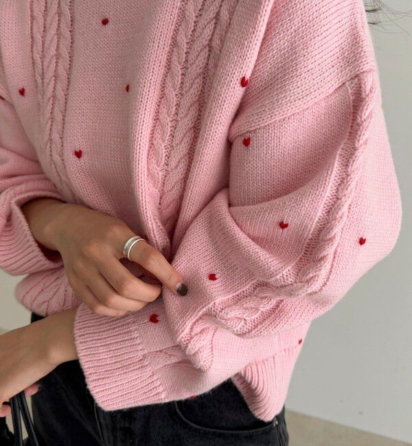 fredy emue「ハート刺繍柄編みニットプルオーバー」|ニット・セーター|