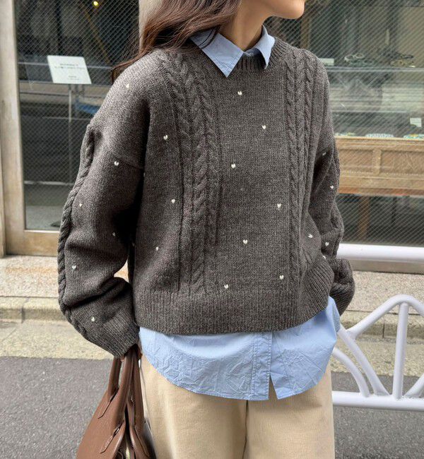 fredy emue「ハート刺繍柄編みニットプルオーバー」|ニット・セーター|