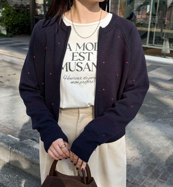 fredy emue「ハンド刺しゅうハートZIPカーディガン」|カーディガン|