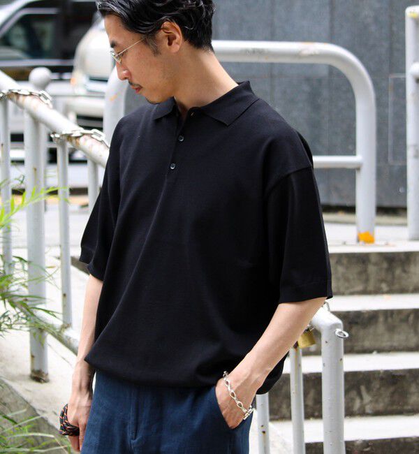 GLOSTER「【ラクなのに上品】コットンタッチリラックスポロ」|ポロシャツ|ブラック