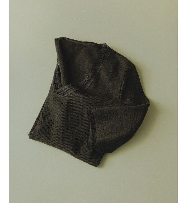 SALON adam et rope'「【Angie La La for SALON】GENTLE intimate レースVネックプルオーバー」|Tシャツ・カットソー|チャコール(06)