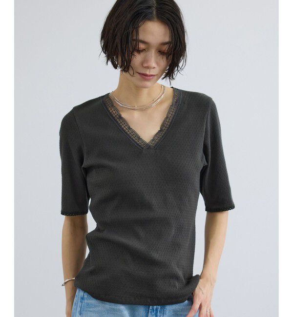 SALON adam et rope'「【Angie La La for SALON】GENTLE intimate レースVネックプルオーバー」|Tシャツ・カットソー|