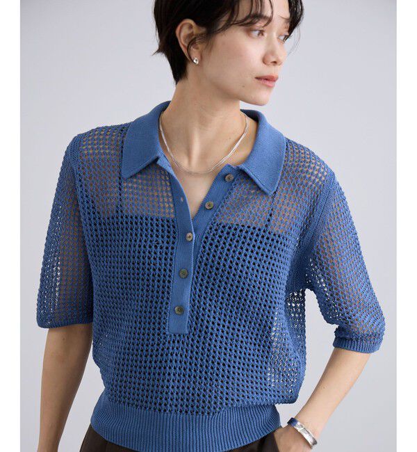 SALON adam et rope'「コードヤーンハーフスリーブポロシャツ」|ポロシャツ|ブルー(44)