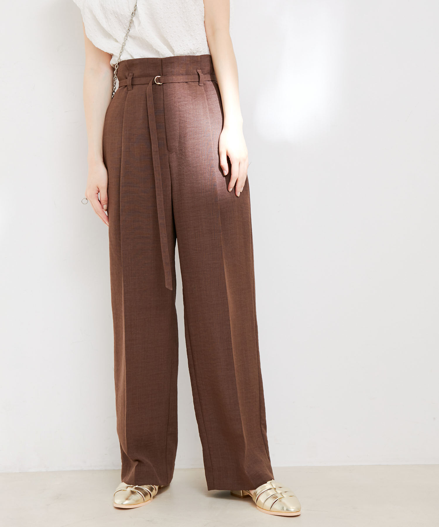 VIS「【接触冷感・洗える】美easy Dカンベルト付きワイドパンツ【セットアップ対応】」|スラックス|ブラウン系(23)