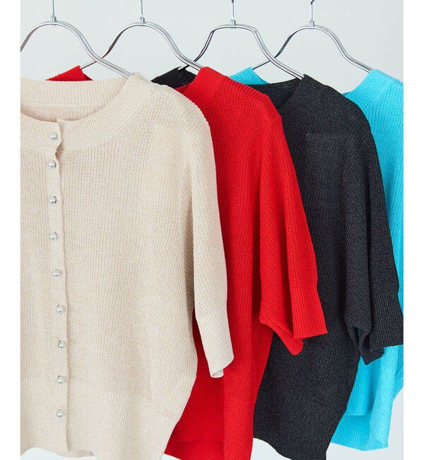 VIS「【WEB限定】多釦ハーフスリーブサマーニットカーディガン」|カーディガン|
