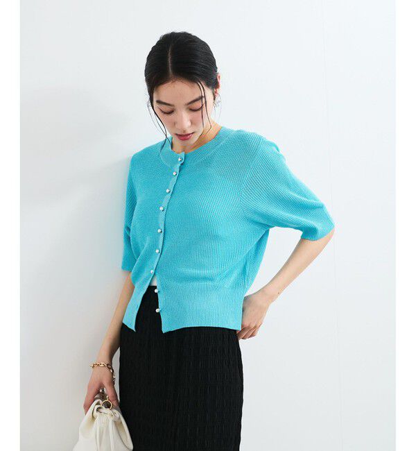 VIS「【WEB限定】多釦ハーフスリーブサマーニットカーディガン」|カーディガン|