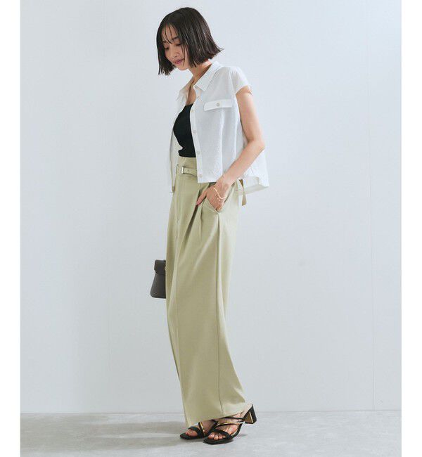 VIS「【新色追加】【防シワ/接触冷感】ベルトディテールタックワイドスラックスパンツ」|スラックス|
