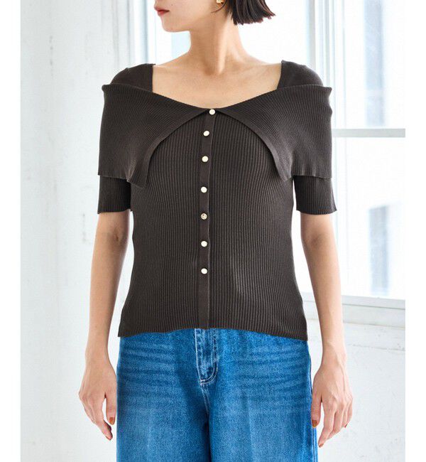 VIS「ビックカラーオフショルハーフスリーブニット」|ニット・セーター|